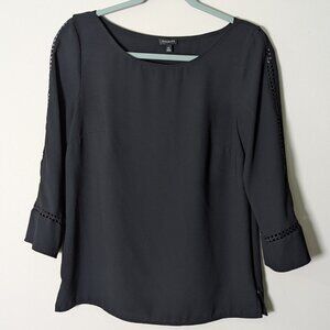 Talbots Women's Black Lattice Detailed 3/4 Sleeve Blouse. Size XS
